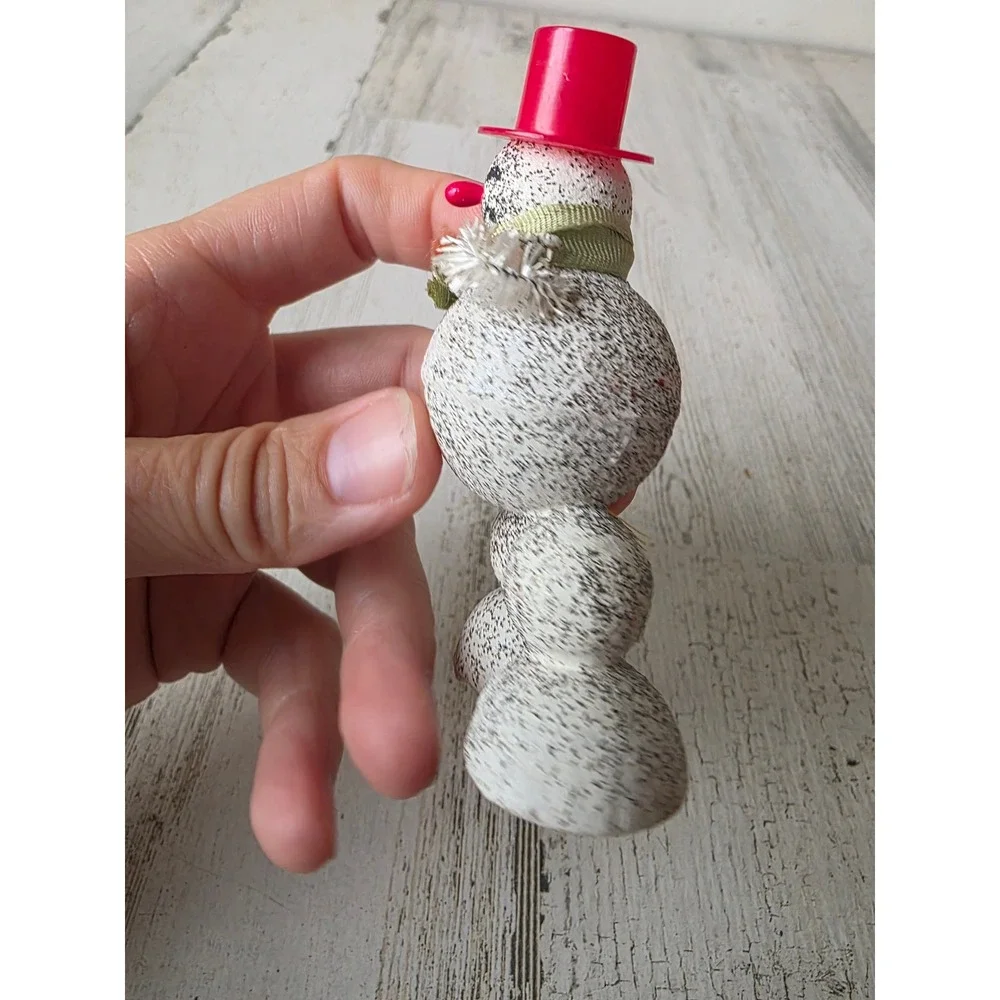 Vintage Japan putz snowman ornament top hat Frosty mica Xmas tree chenille